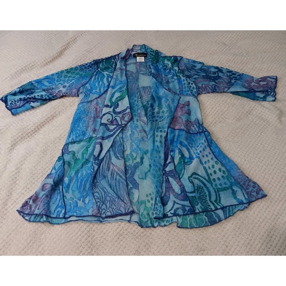 Creation Womens Open Front Blue  Waterfall Kimono Cardigan Beach Coastal Size PM - Picture 9 of 9